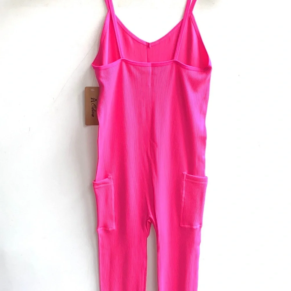 (A3) Odiva Neon Pink‎ Cami Jumpsuit/Bodysuit with side pockets, Size S/M, NWT - Picture 7 of 10